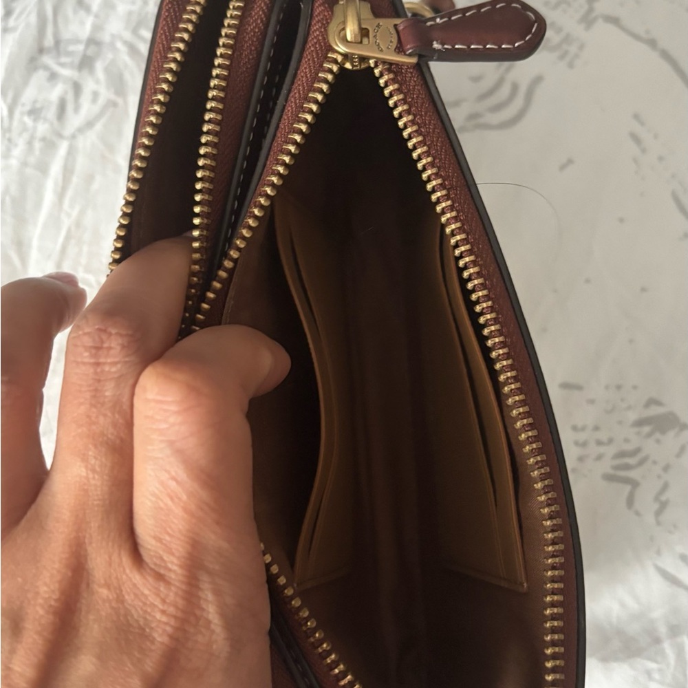 Coach Brown and Cream Crossbody Canvas Wristlet - Picture 2 of 4